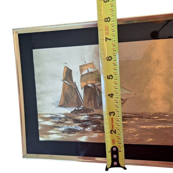 Vintage Dufex‎ Foil Art Prints Sailing Ships Framed Gold Black Pair 10 X 8 each - Picture 10 of 14